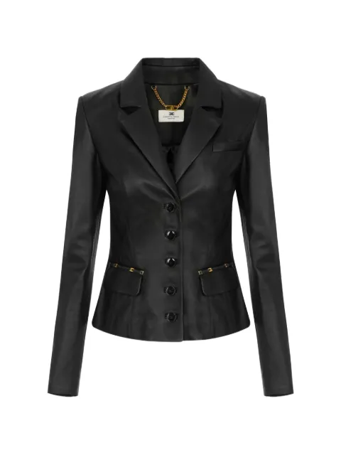 Elisabetta Franchi leather jacket with logo details Black GD07G66E2