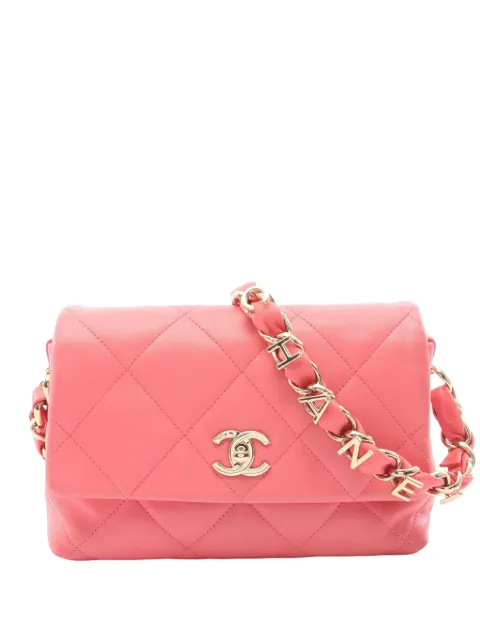 CHANEL Pre-Owned 2021 CC Quilted Lambskin Logo Chain Single Flap shoulder bag Pink Q9WPWCLQ9WDAMXIC