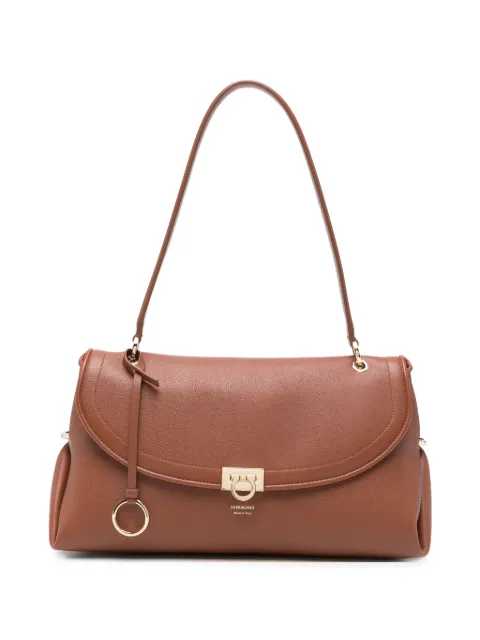 Ferragamo Gancini pebbled leather tote bag Brown 796520
