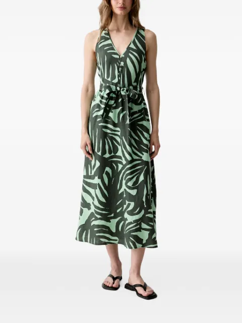 Benetton leaf-print belted midi dress Green 41GADV0CS