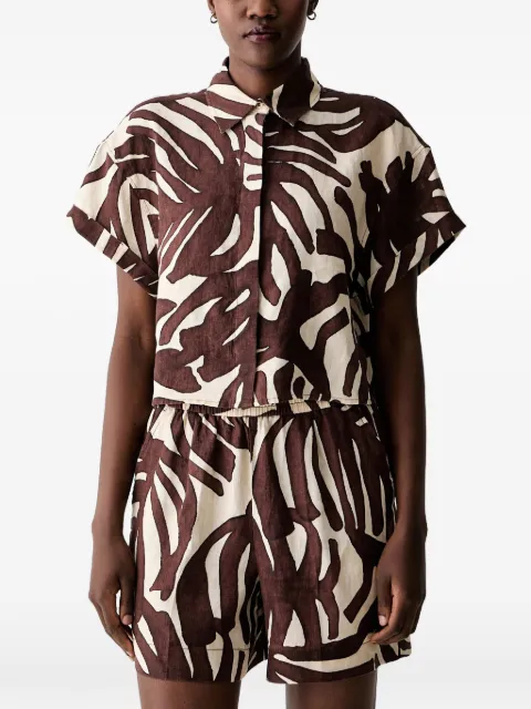 Benetton leaf-print short-sleeve shirt Brown 51GADQ0EZ