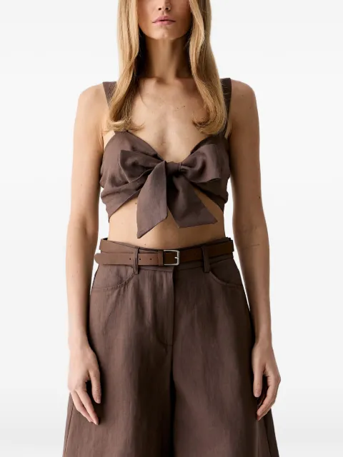 VICOLO bow-detail shirred top Brown TAB0536
