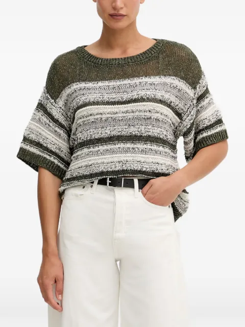 Benetton striped short-sleeved cropped sweater Green 12B3E10H4