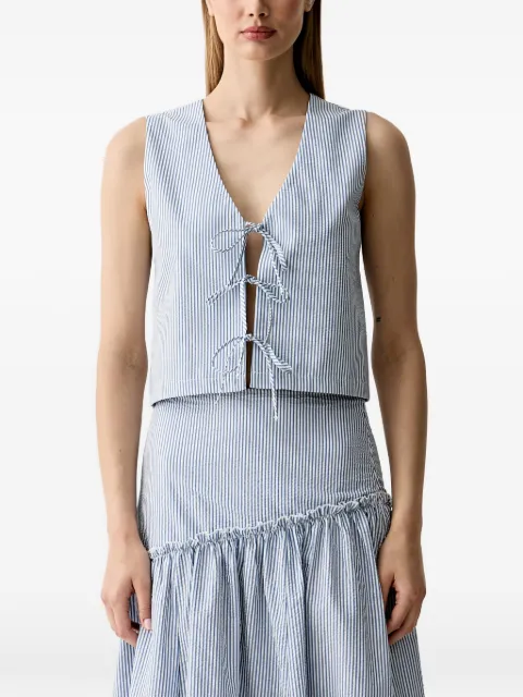 Benetton striped tie-fastening sleeveless blouse Blue 5WAQDQ0EP