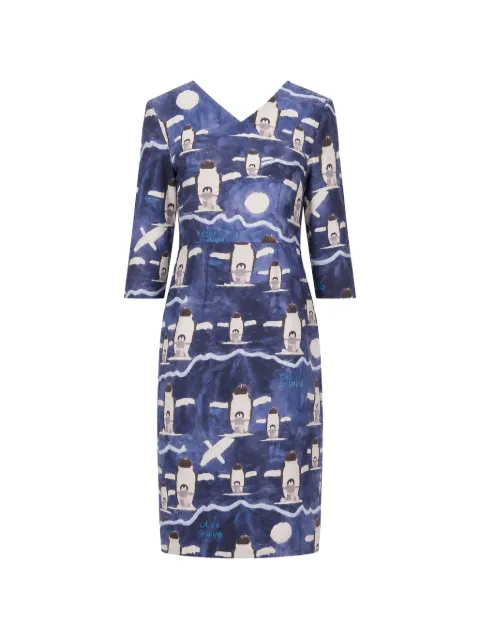 Laura Urbinati penguin-print V-neck midi dress Blue I1V02TO