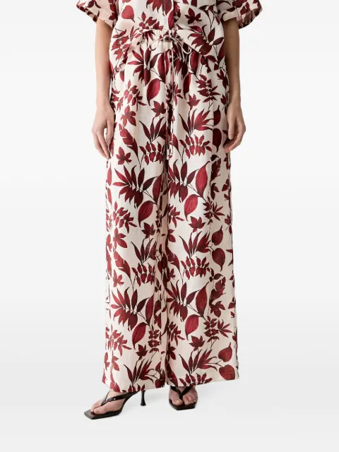 VICOLO leaf-print wide-leg palazzo pants Neutrals TAB0538