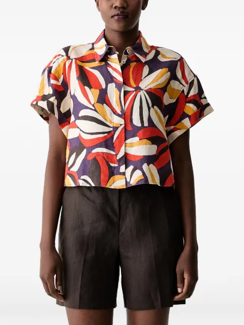 Benetton floral-print cropped short-sleeved shirt Purple 51GADQ0EZ