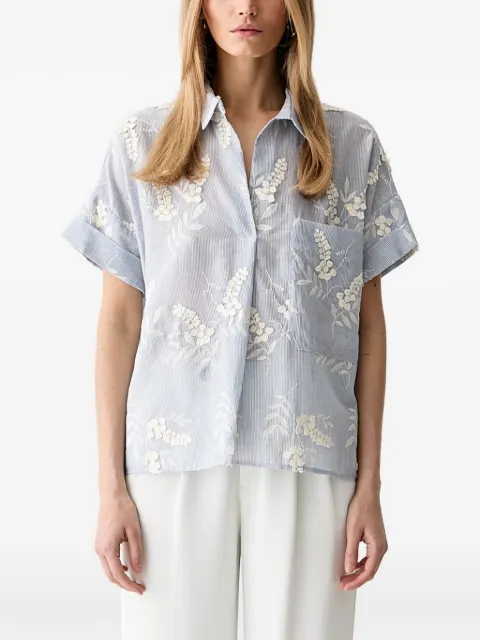 VICOLO floral-embroidered striped top Blue TAB0526