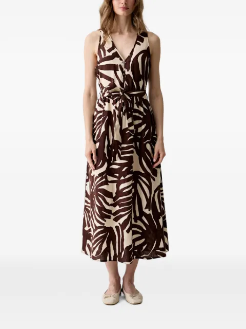 Benetton leaf-print belted dress Neutrals 41GADV0CS