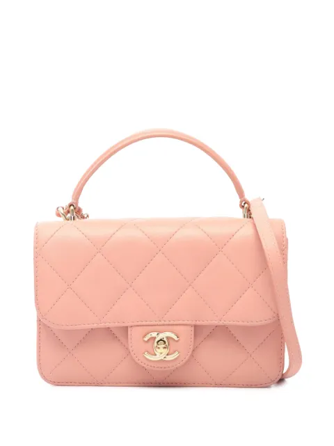 CHANEL Pre-Owned 2015 CC Quilted Lambskin Top Handle Flap satchel Pink 6H2TS02KTKCSW99G