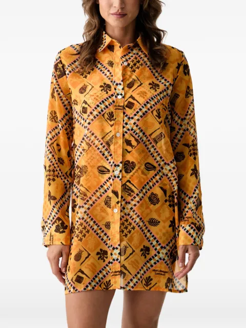 Kurt Geiger London Resort graphic-print button-up mini shirt dress Orange 23012