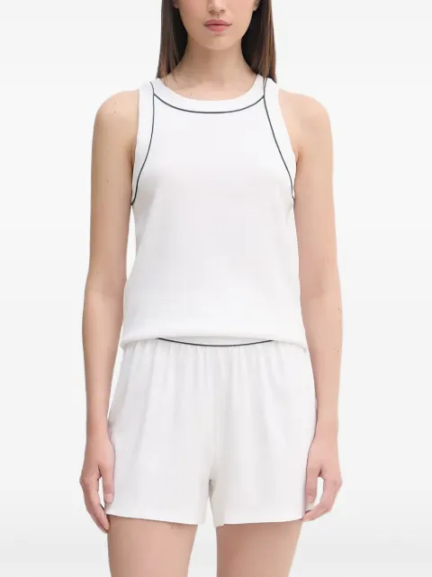Lacoste ribbed-knit contrast-piping pajamas White 4F8400