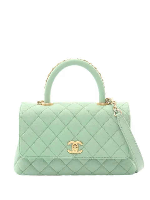 CHANEL Pre-Owned 2021-2026 Mini Quilted Caviar Coco Chain Top Handle Bag satchel Green RH8NQUCSN7OTMINY