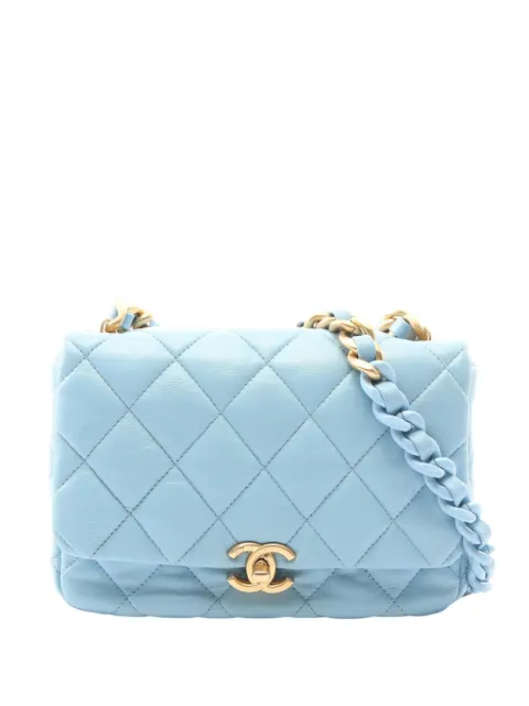CHANEL Pre-Owned 2021-2026 Mini Quilted Lambskin Lacquered Chain Flap crossbody bag Blue NC7FGJ71PGV2RF3H