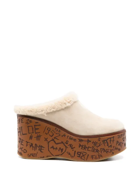 Chloé Maxime shearling-trim wedge mules Neutrals CH26W21B1E
