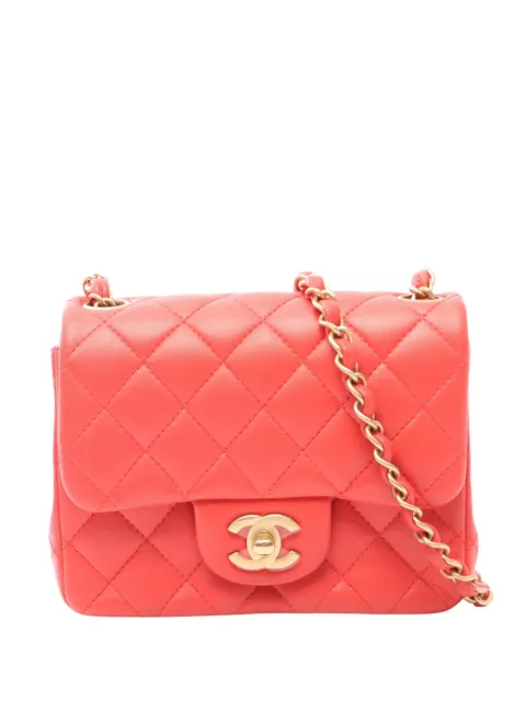 CHANEL Pre-Owned 2019 Mini Square Classic Lambskin Single Flap crossbody bag Pink 05LBQIFXZHPVP58W