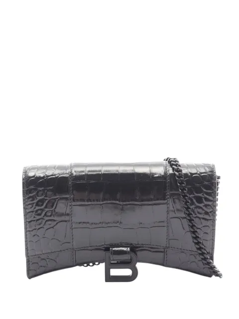 Balenciaga Pre-Owned 2018-2026 Shiny Calfskin Crocodile Embossed Hourglass Wallet On Chain crossbody bag Black 0AGTEOTT8F7LHTM4
