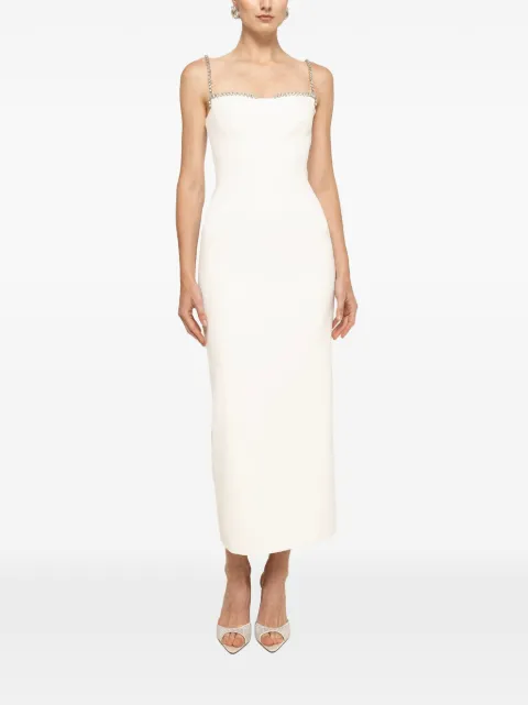 NISSA crystal-detail fitted midi dress White RS16978WHITE