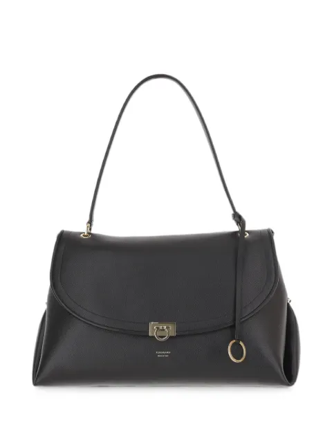 Ferragamo Gancini-clasp leather large shoulder bag Black 21A866