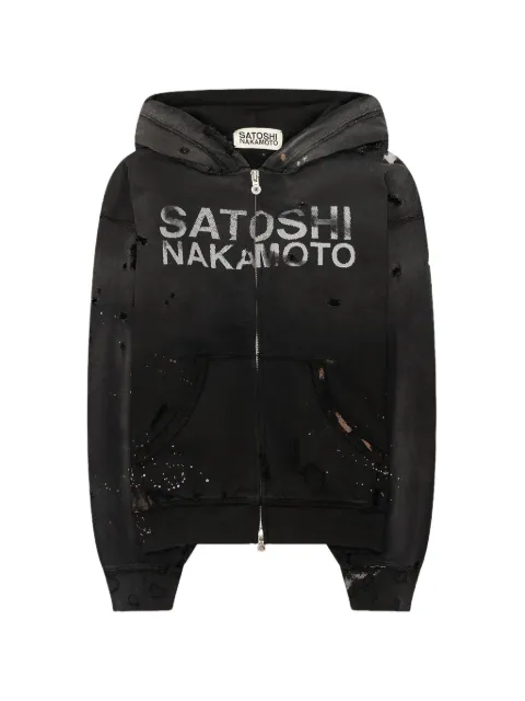SATOSHI NAKAMOTO Luke distressed-effect hoodie Black SAT042