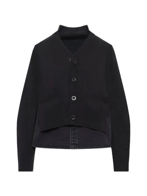 sacai denim-panelled knit cardigan Black SCW308