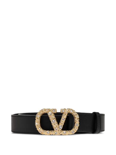 Valentino Garavani VLogo crystal-embellished leather belt Black 9W2T0SM9Y