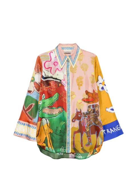 ALEMAIS Mlak graphic-print silk shirt Green 7666T
