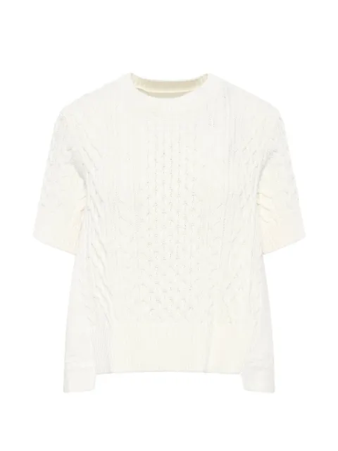 sacai cable-knit panelled short-sleeve sweater White 2608597