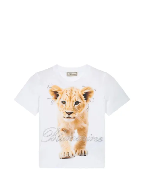 Blumarine lion-print crystal-logo T-shirt White RF6115J5003