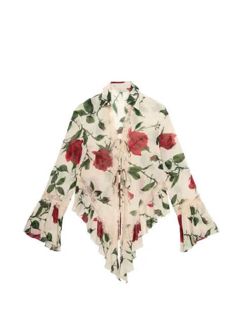 Blumarine lace-trim floral-print shirt Neutrals RF6236T905A