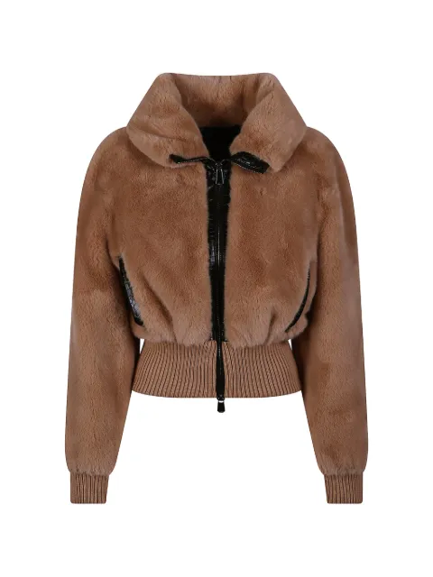 PINKO croc-effect trim faux-fur jacket Brown 107040A3E7