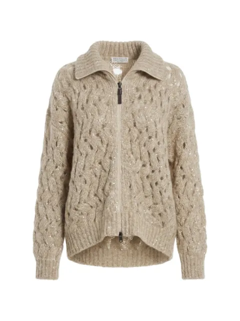 Brunello Cucinelli Dazzling Zigzag Cables chunky-knit cardigan Neutrals MNT347516CMG59