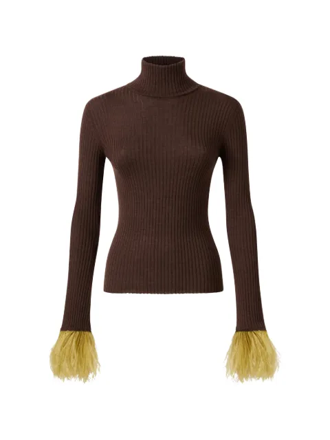 La DoubleJ solid cocoa in ribbed silk cashmere with feathers high kick top Brown PUL0167KNI091VA525BR21
