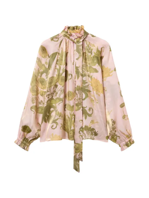 La DoubleJ floral-print tie-neck blouse Pink SHI0120CHF008COV01