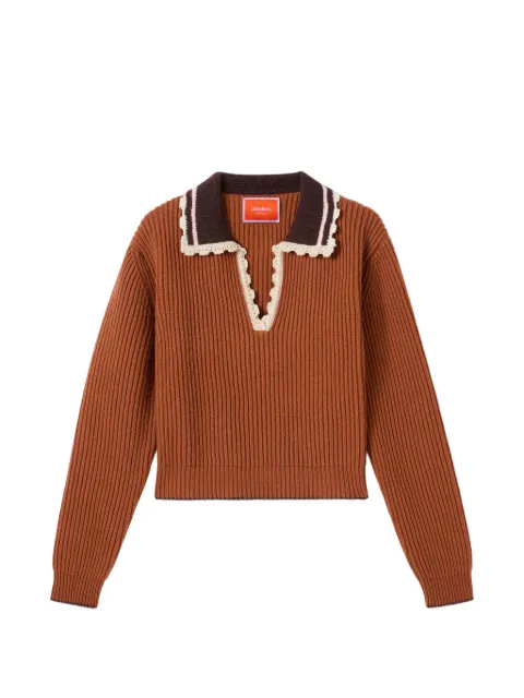 La DoubleJ crochet-trim ribbed-knit sweater Brown PUL0404KNI037SOLIDBR06