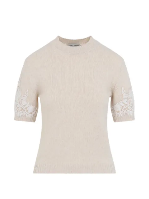Alberta Ferretti lace-trim short-sleeve T-shirt Neutrals A09096601