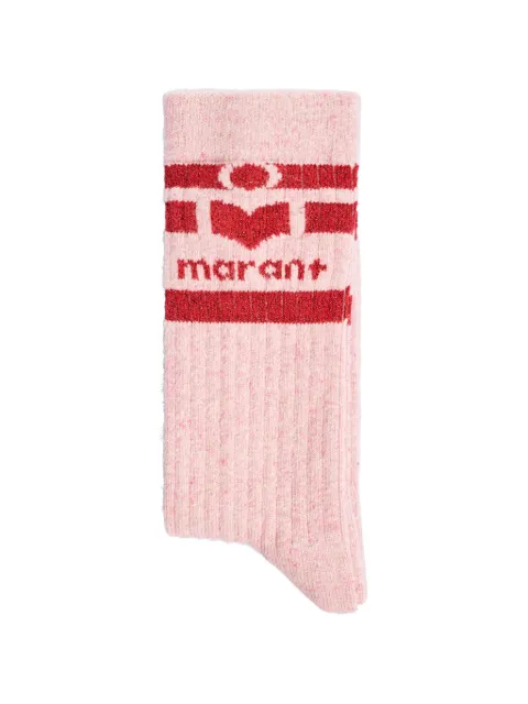 ISABEL MARANT logo-intarsia ribbed-knit socks Pink 26ACT095JFAD3C05A