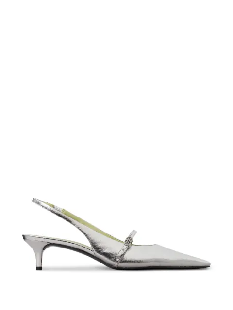 Tory Burch Double T metallic pointed-toe pumps Silver 183446