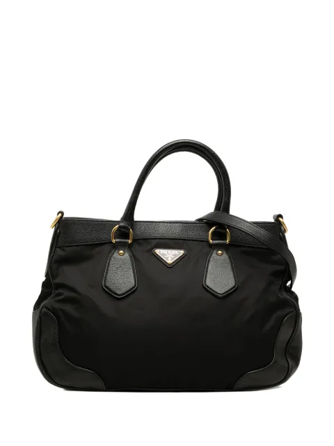 Prada Pre-Owned 2013-2026 Leather Trimmed Tessuto satchel Black 7M6VUFISUNTGZ9LX