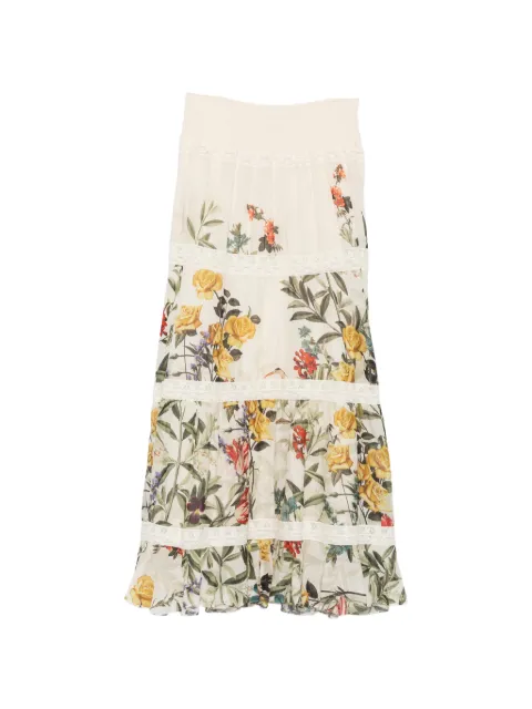 alice + olivia floral-print tiered maxi skirt White CC606P71306