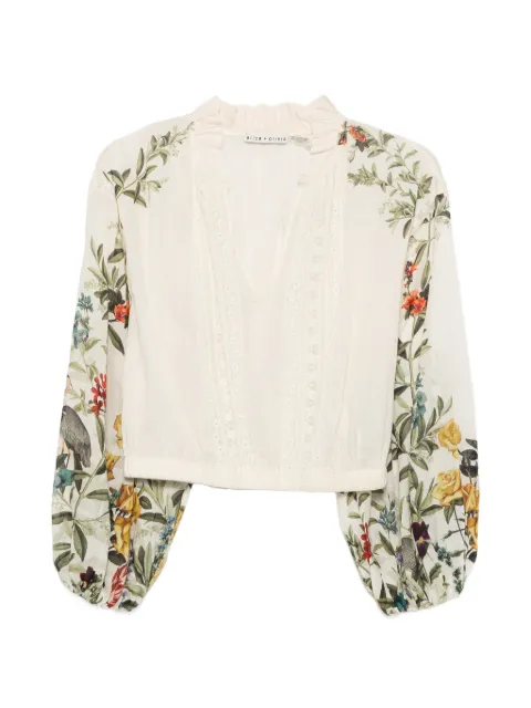 alice + olivia floral-print lace-trimmed top White CC606P13009