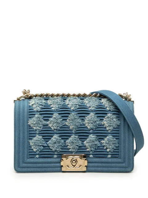 CHANEL Pre-Owned 2019 Old Medium Pleated Denim Boy Flap crossbody bag Blue C28962XKNKQYPC2M