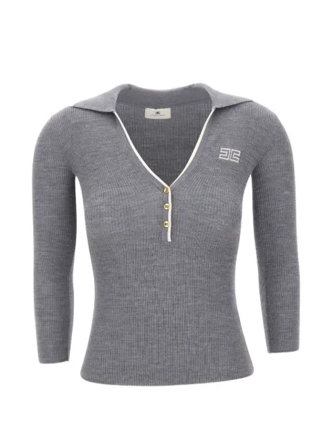 Elisabetta Franchi ribbed-knit logo-embroidered polo shirt Grey MK17B66E2