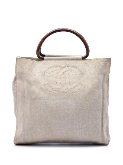 CHANEL Pre-Owned 2000-2002 CC Canvas Wooden Handle tote bag Neutrals VZH1I3TJN2LOMDU3