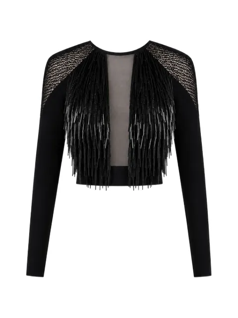 Gemy Maalouf fringe-detail mesh-panel top Black LPPF206334T