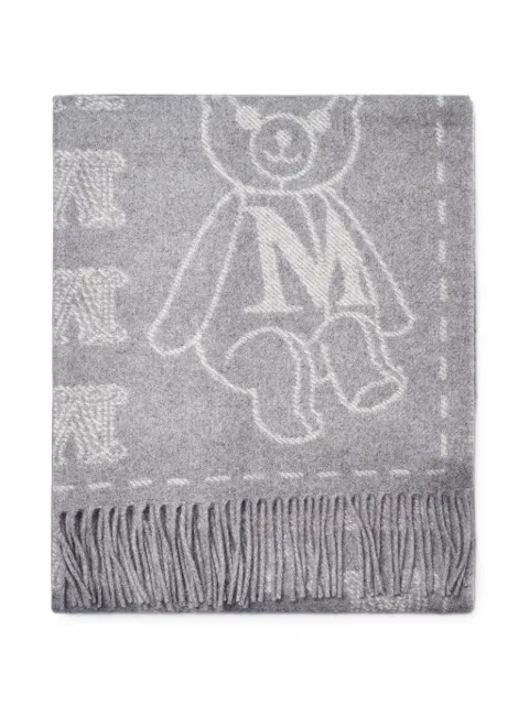 Max Mara teddy bear-motif cashmere scarf Grey 2624546372600