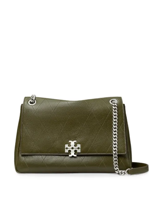 Tory Burch medium quilted logo-plaque shoulder bag Green 185828