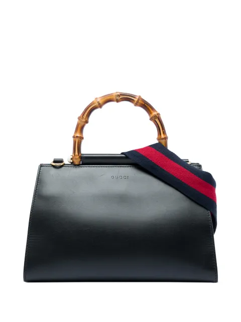 Gucci Pre-Owned 2016-2026 Small Calfskin Bamboo Web Nymphaea satchel Black LWLYD2HE70X3HDXP