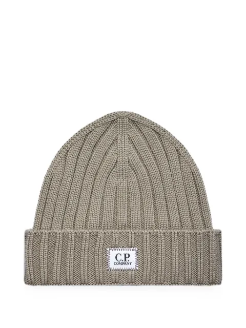 C.P. Company logo-patch ribbed-knit beanie hat Neutrals 21CMAC738A005509A356