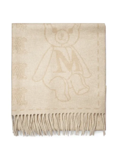 Max Mara teddy bear-motif fringed scarf Neutrals 2624546372600